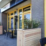 Douglas plantenbak met horizontale planken op wielen