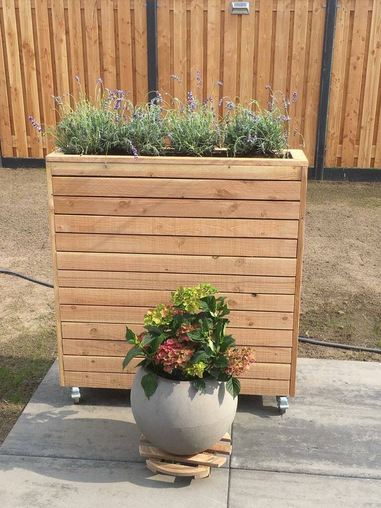 lekken Elementair Bank Plantenbak op wielen - horizontale planken - De Hout Jongens