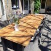 Industriële Douglas tafel met zwart onderstel